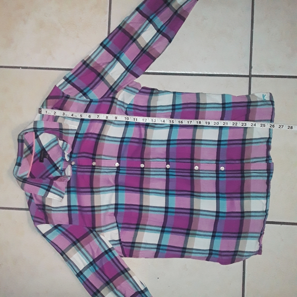Talbots Large Multi-Colored Plaid Button-Down Cot… - image 7